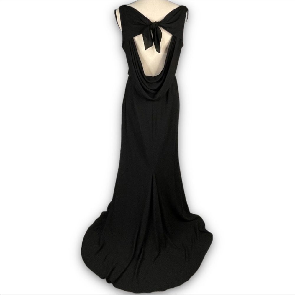 White by Vera Wang at David’s Bridal bridesmaid dress with open back and train